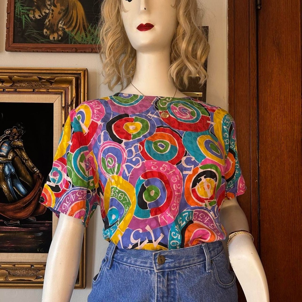 Vintage 80’s Abstract Multicolor Silk Blouse